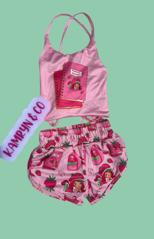 Strawberry shortcake back to school criss cross top and short set PREORDER